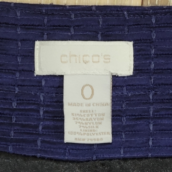 Chico's Textured Button Front 3/4 Sleeve Cropped Mandy Jacket Blue size Small - Picture 6 of 10